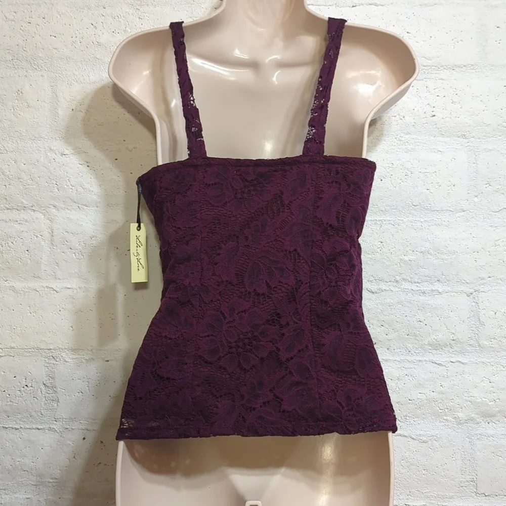 Merlot Floral Lace Zip Up Tank Top - Picture 5 of 10